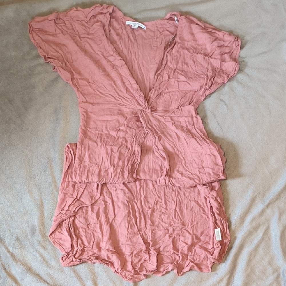 Pink Crinkled V-Neck Top